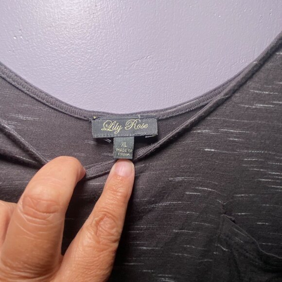 Womens Gray Scoop Neck Top W/ Lace & Button Detail on Sleeves Charcoal - Picture 3 of 5